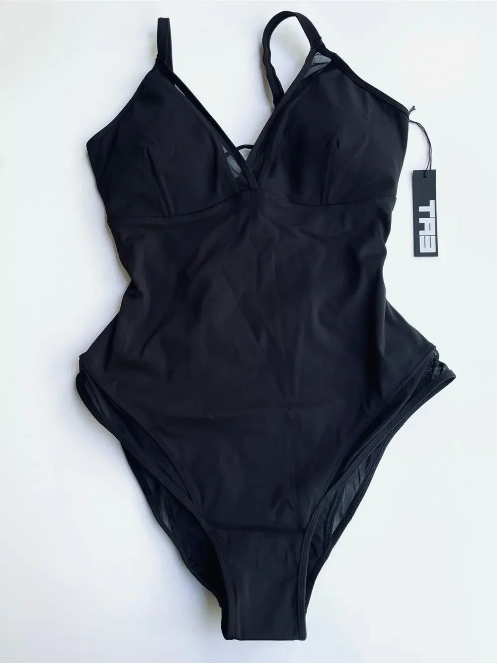 TA3 Mesh One Piece Swimsuit Corset Sculpting Black Size XL Short NEW